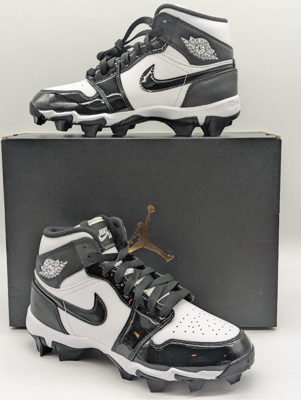 Kids Size 3.5Y Cleat Jordan 1 Mid Black Panda HF6883-101 Football Baseball New
